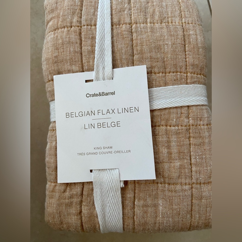 Crate&Barrel Belgian Flax Linen King Sham - Brown, NWT